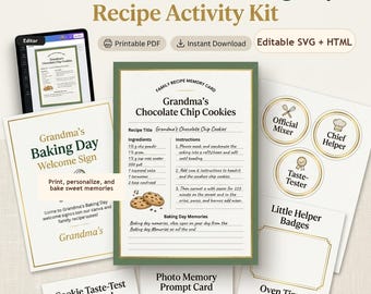 Grandma Cookie Baking Day Printable Kit, Recipe Memory Card, Taste Test Score Card, Helper Badges, Grandkids Activity Set