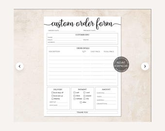 Custom Order Form Template, Editable Printable Business Order Form, Small Business Digital Download