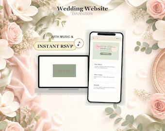 Wedding Website Invitation Template, Editable RSVP Website, Mobile Digital Wedding Invite with Music and QR Code