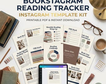 Bookstagram Reading Tracker Canva Templates, Book Review Instagram Posts, TBR Tracker, Monthly Wrap Up, Book Club Social Media Kit