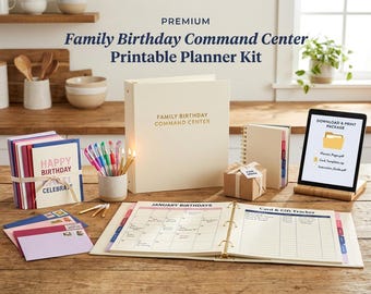Family Birthday Command Center Printable Planner, Birthday Calendar, Card Tracker, Gift List, Address Book, Organizer