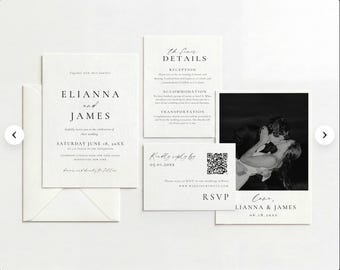 Modern Wedding Invitation Template Suite, Editable Minimal Wedding Invite, RSVP and Details Card Digital Download