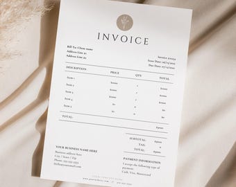 Neutral Minimal Invoice Template, Editable Business Invoice, Printable US Letter A4 Digital Download
