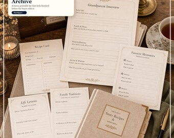 Grandparent Story Recipe Keepsake Printable Kit, Family Memory Cards, Recipe Book Pages, Interview Prompts, Legacy Journal
