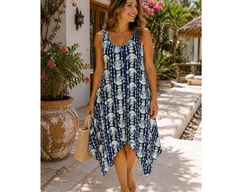 Lilly Pulitzer Melle Klänning Dam Marinblå Octopus Swing Midi Get In Line