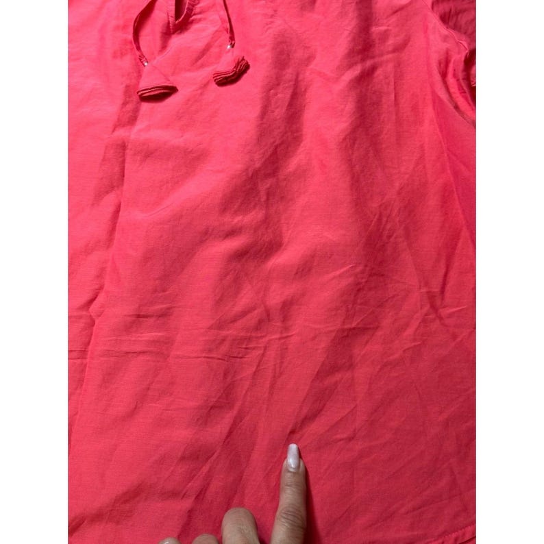 Tommy Bahama Peasant Blouse Womens M Coral Red Cotton Silk Balloon Sleeve Top image 10