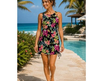 Tommy Bahama Swim Dress Womens XS Black Tropical Floral One Piece Resort S500365