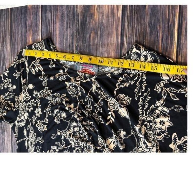 Johnny Was Womens XXL Black Cream Floral Maxi Dress Short Sleeve Tie Side Boho image 11