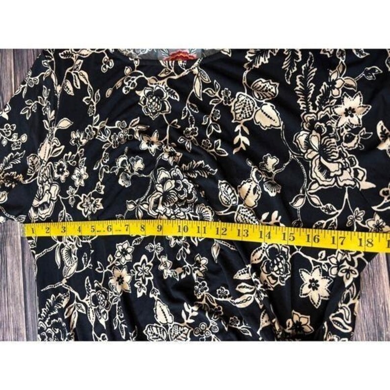 Johnny Was Womens XXL Black Cream Floral Maxi Dress Short Sleeve Tie Side Boho image 7