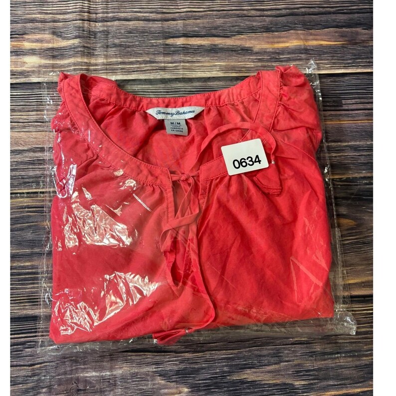 Tommy Bahama Peasant Blouse Womens M Coral Red Cotton Silk Balloon Sleeve Top image 13