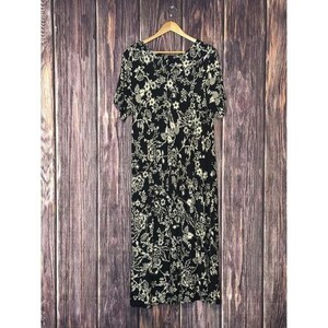 Johnny Was Womens XXL Black Cream Floral Maxi Dress Short Sleeve Tie Side Boho image 4