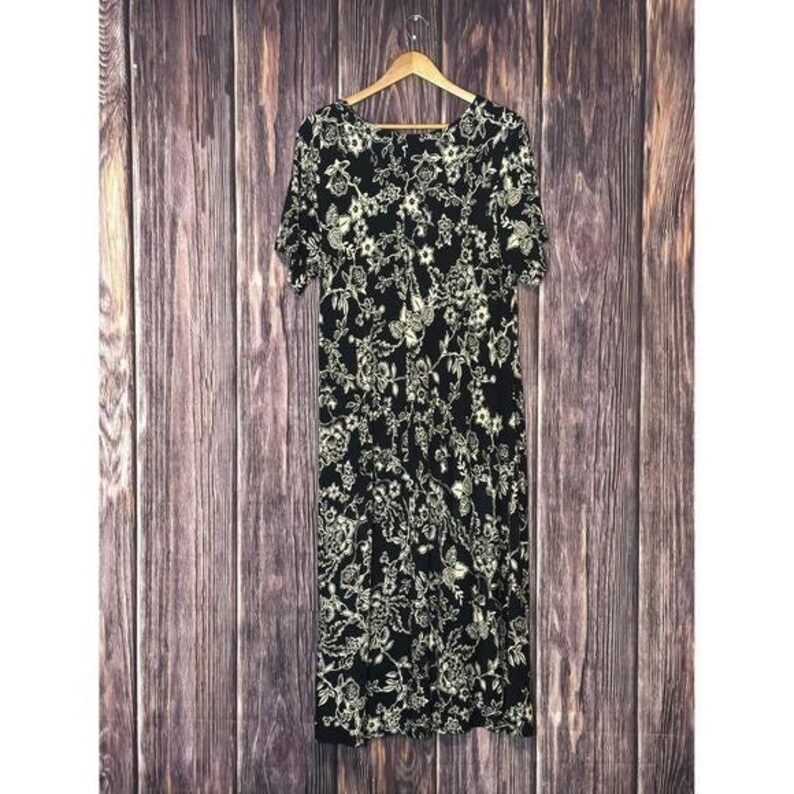 Johnny Was Womens XXL Black Cream Floral Maxi Dress Short Sleeve Tie Side Boho image 4
