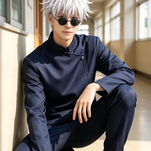 Costume de cosplay Gojo Satoru, ensemble complet de manga, tenue de cosplay cheveux blancs, déguisement pour la convention d'Halloween