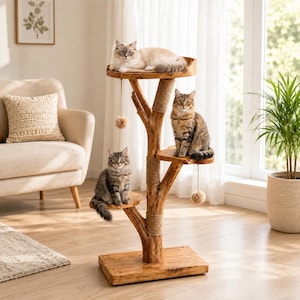 Natural Y-Branch Cat Tree Tower – Rustic Wood Furniture Plans (PDF)