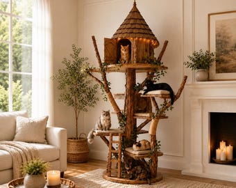 Woodland Cat Tree Tower DIY Plan, Multi-Level Perches, Sisal Scratching Posts (PDF Download)