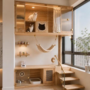 Luxe kattenmuur doe-het-zelf plan | Modern kattenhuis met trap