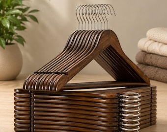 Solid Wood Clothes Hangers Set of 5 | Non-Slip Swivel Hook Closet Organizer