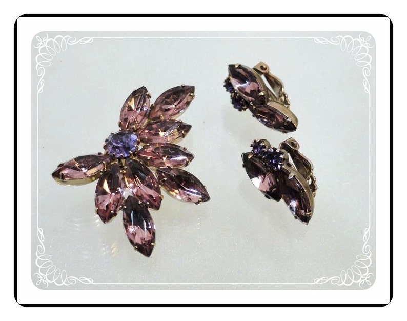 Amethyst Brooch Set Vintage Purple Rhinestones Demi-1604a-121012000