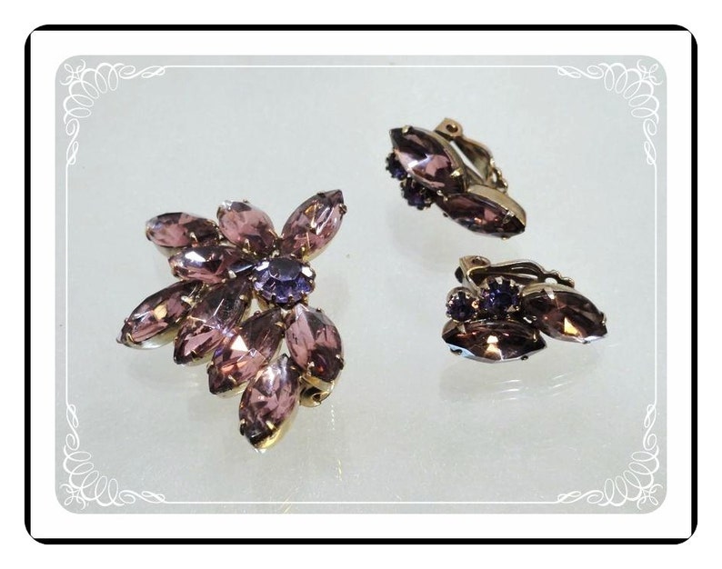 Amethyst Brooch Set Vintage Purple Rhinestones Demi-1604a-121012000
