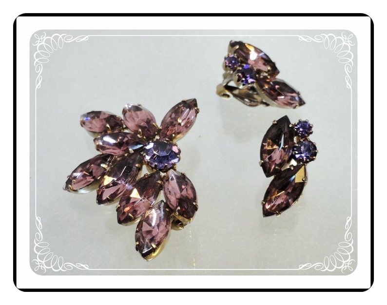 Amethyst Brooch Set Vintage Purple Rhinestones Demi-1604a-121012000