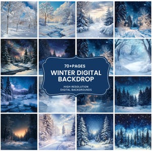 70+ digitala vinterbakgrunder, snöiga skogsbakgrunder, digitala papper för vinterunderlandet, högupplösta snöscener