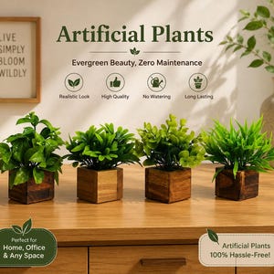 Set of 4 Artificial Eucalyptus Plants, Mini Faux Desk Home Office Decor