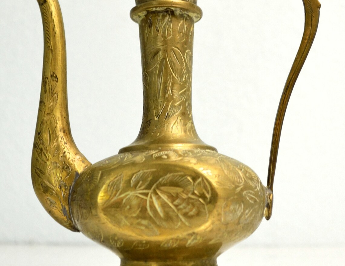 Brass Teapot Vintage from India Brass Water Pitcher Engraved Etsy
