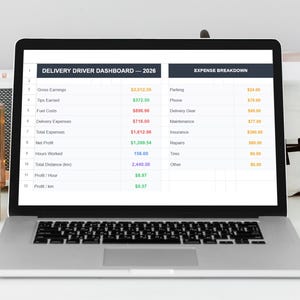 Suivi des dépenses des chauffeurs-livreurs 2026 | Journal des conseils de kilométrage | DoorDash Uber Eats Instacart Grubhub | Feuilles de calcul Google Excel