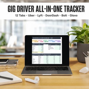 Alles-in-één onkostenregistratie voor gig-chauffeurs 2026 | Uber Lyft DoorDash Bolt Glovo | Kilometer- en belastingregistratie | Google Sheets Excel-sjabloon