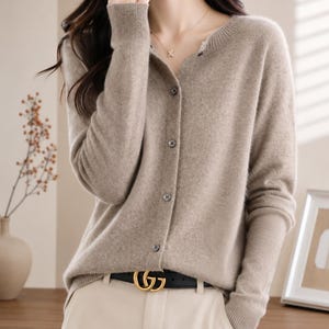 Women's Merino Wool Blend Cardigan, Soft Button Front Knit Sweater, O-Neck Layering Top