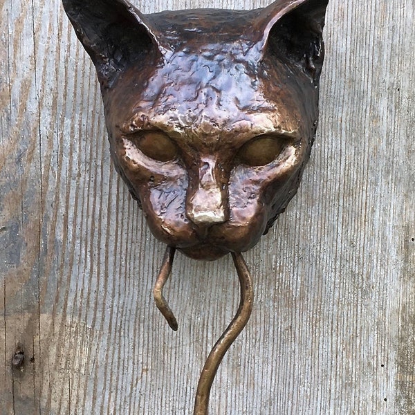 Cat Door Knocker Bronze Sculpture