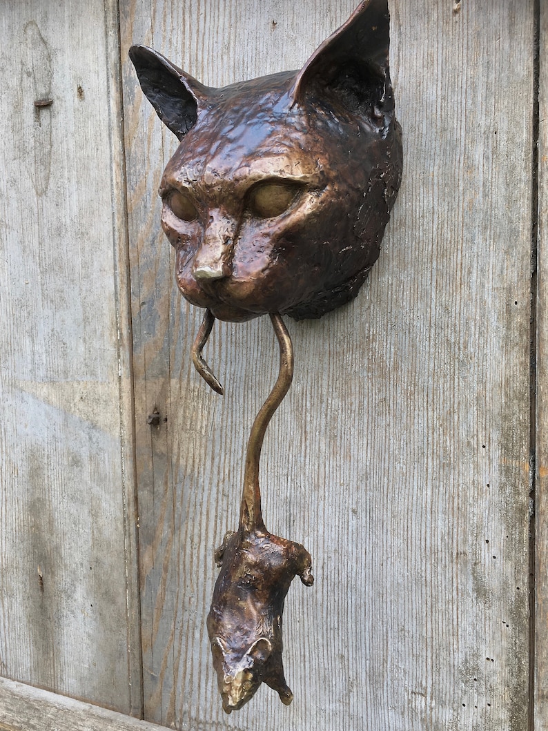 Cat Door Knocker Bronze Sculpture Etsy