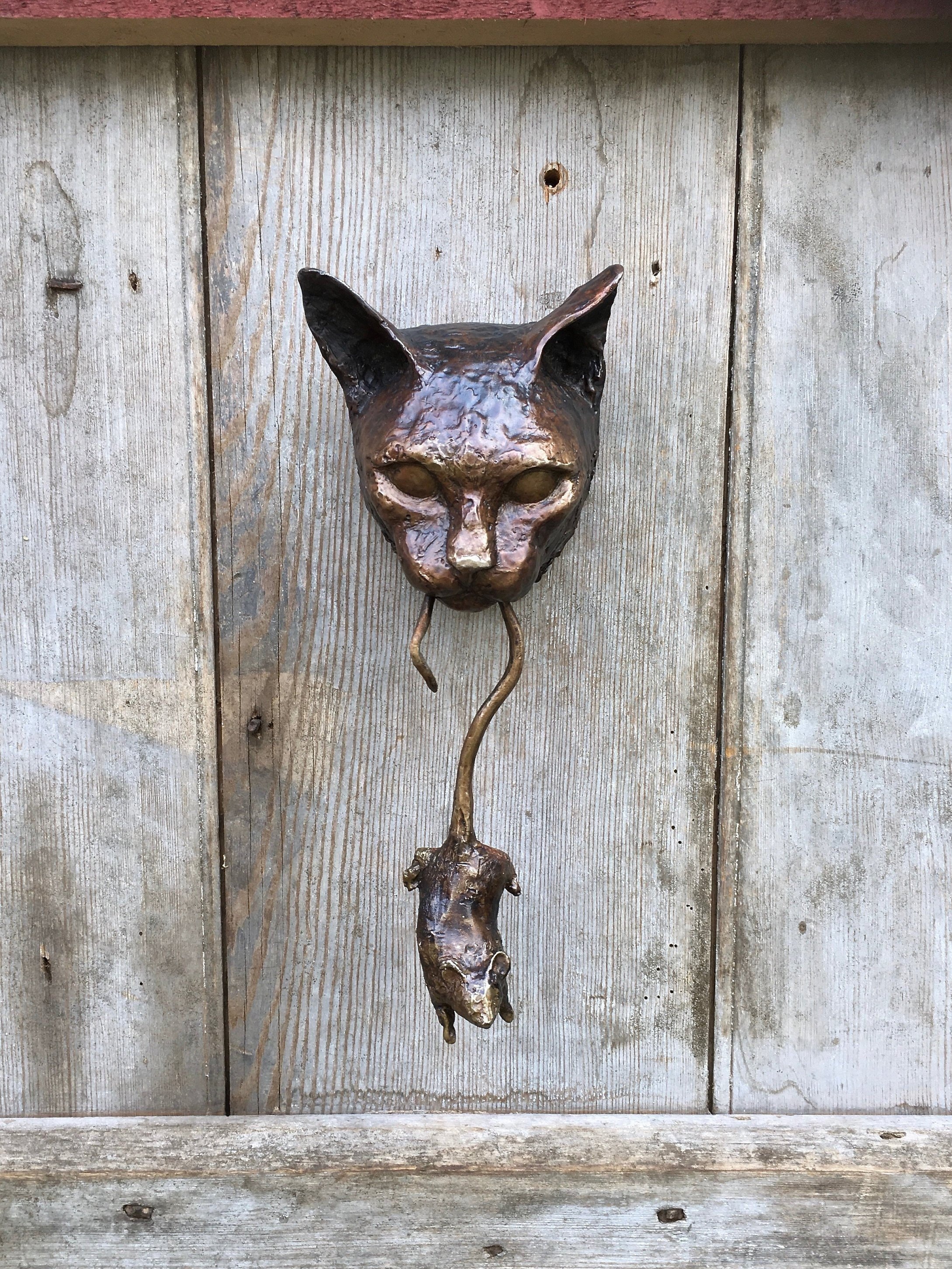 Cat Door Knocker Bronze Sculpture Etsy UK