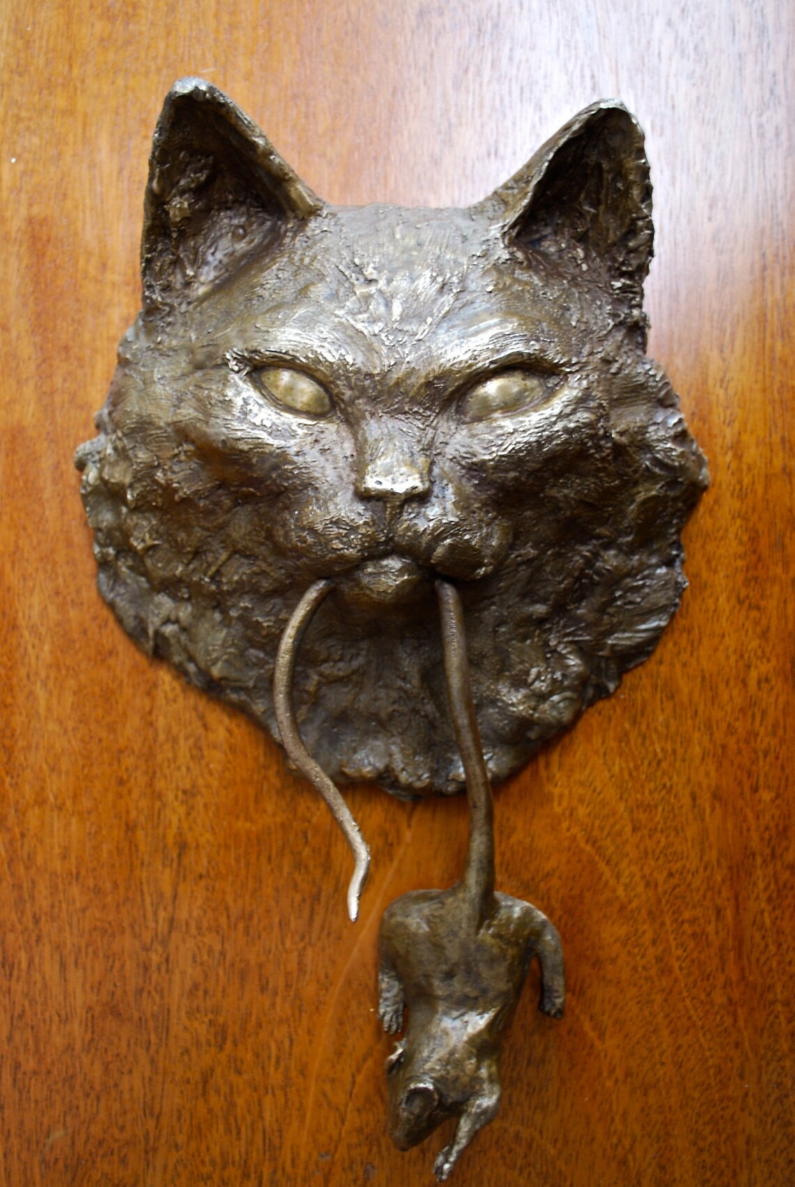 Cat Door Knocker Bronze Sculpture Longhair Etsy