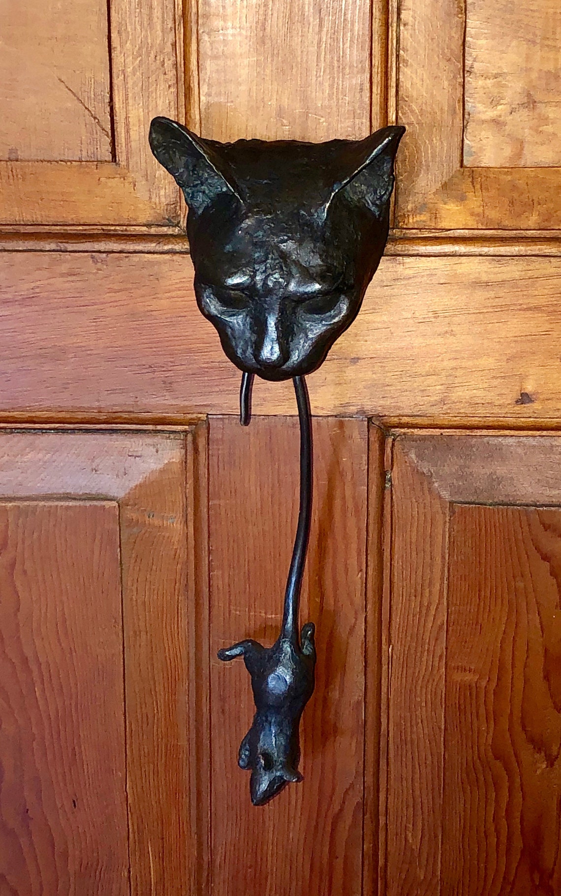 Cat Door Knocker Bronze Sculpture Etsy
