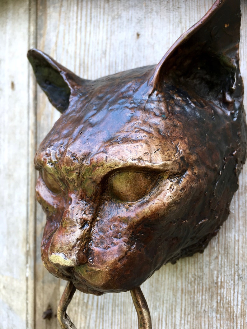 Cat Door Knocker Bronze Sculpture Etsy UK