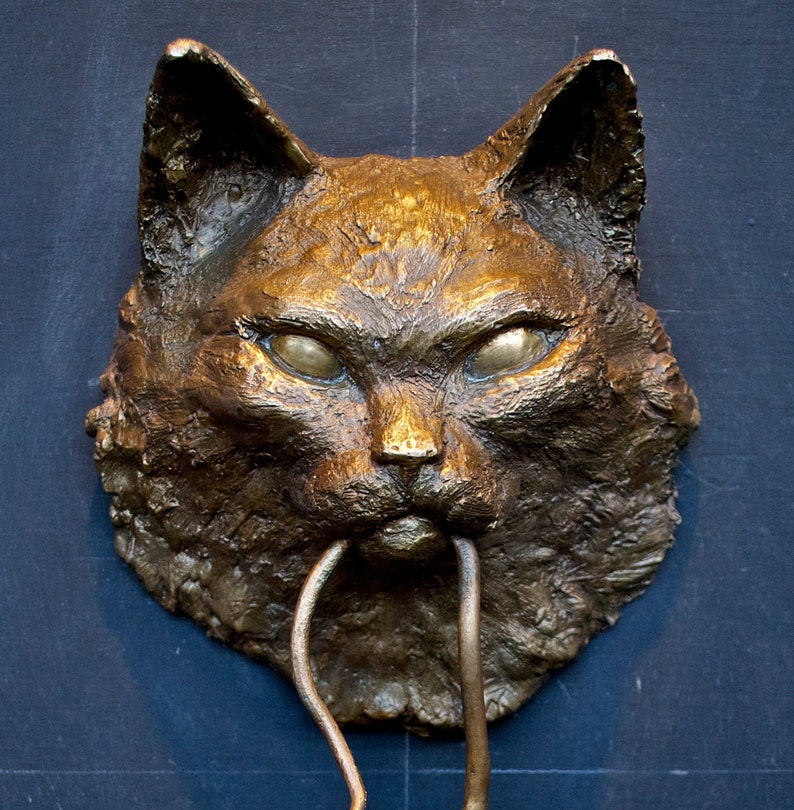 Cat Door Knocker Bronze Sculpture Longhair image 1