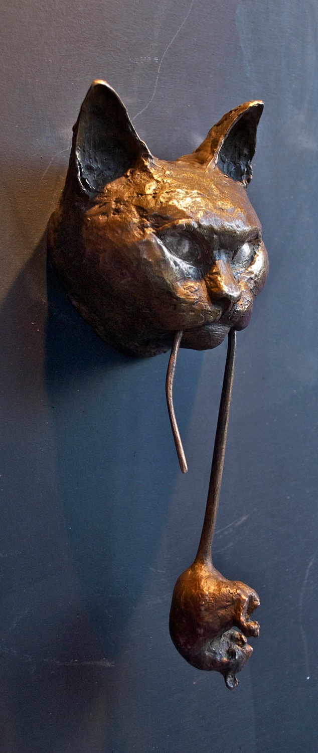 Cat Door Knocker Bronze Etsy