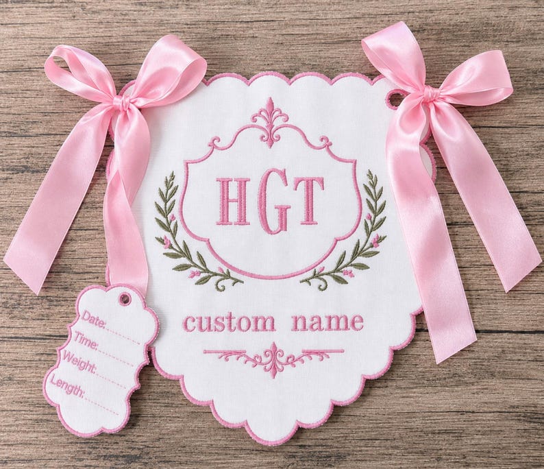 Personalized Baby Girl Monogram Banner, Embroidered Hospital Door ...