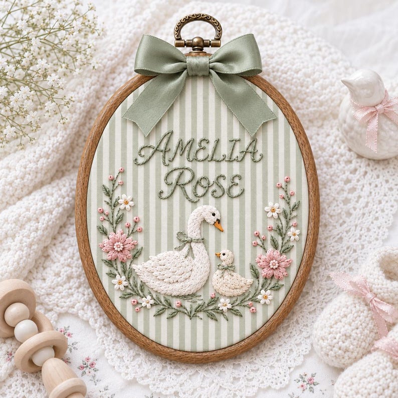 Personalized Baby Name Embroidery Hoop, Swan Nursery Wall Art, Custom ...