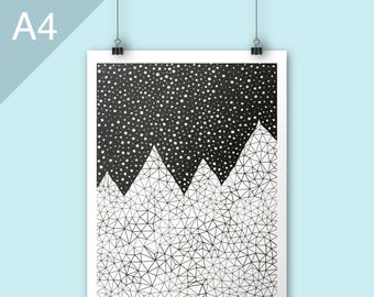 END OF LINE sale, Mountain print, Day and Night A4 Art print, Contemporary illustration art, graphic art