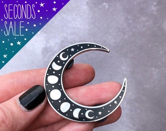 SECONDS SALE, Celestial moon enamel pin, Moon Phase crescent pin badge, witchy moon pin, large lapel brooch