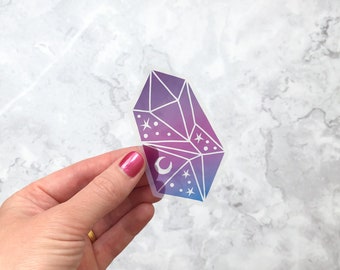 Celestial Crystal vinyl sticker, Clear sticker, glossy purple vinyl sticker, ombre crystal sticker, laptop sticker, moon witch sticker