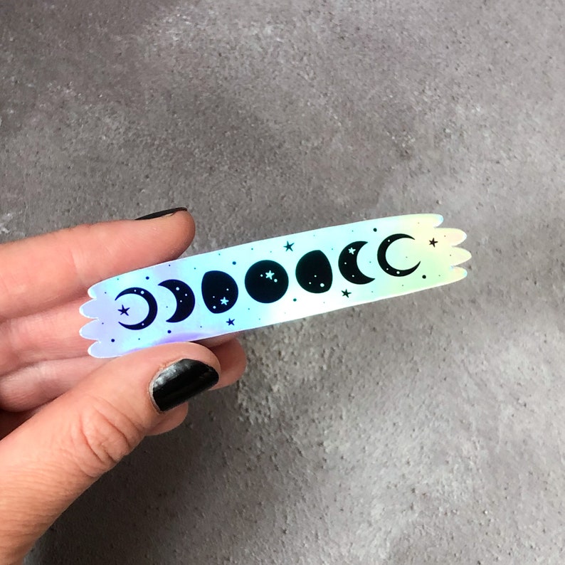 Holographic moon phase sticker, rainbow moons laptop sticker, black moons sticker 9 cm wide, holographic moon water sticker image 2