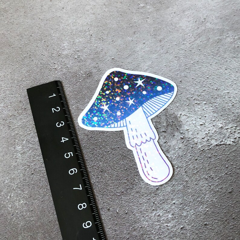 Holographic Toadstool vinyl laptop sticker, white glossy vinyl sticker with holographic overlay, laminated vinyl sticker, waterproof sticker image 7