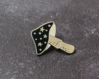 Celestial Toadstool enamel pin badge, black lapel pin, black hard enamel mushroom pin badge