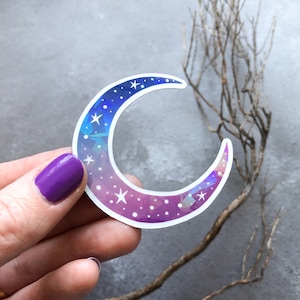 Moon Crescent FRIDGE MAGNET with holographic effect, celestial fridge magnet, witchy kitchen accessory