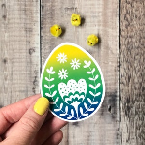 Easter egg vinyl sticker, fun egg shaped sticker, glossy vinyl sticker, easter sticker 8 cm high, laptop decal, white vinyl sticker image 1