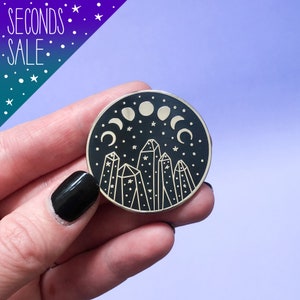 SECONDS SALE, Moons and Crystals enamel pin, Moon Phase pin badge, witchy crystals brooch