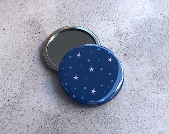 Stars Pocket Mirror, celestial pocket mirror, round compact mirror, Astronomy gift, star badge